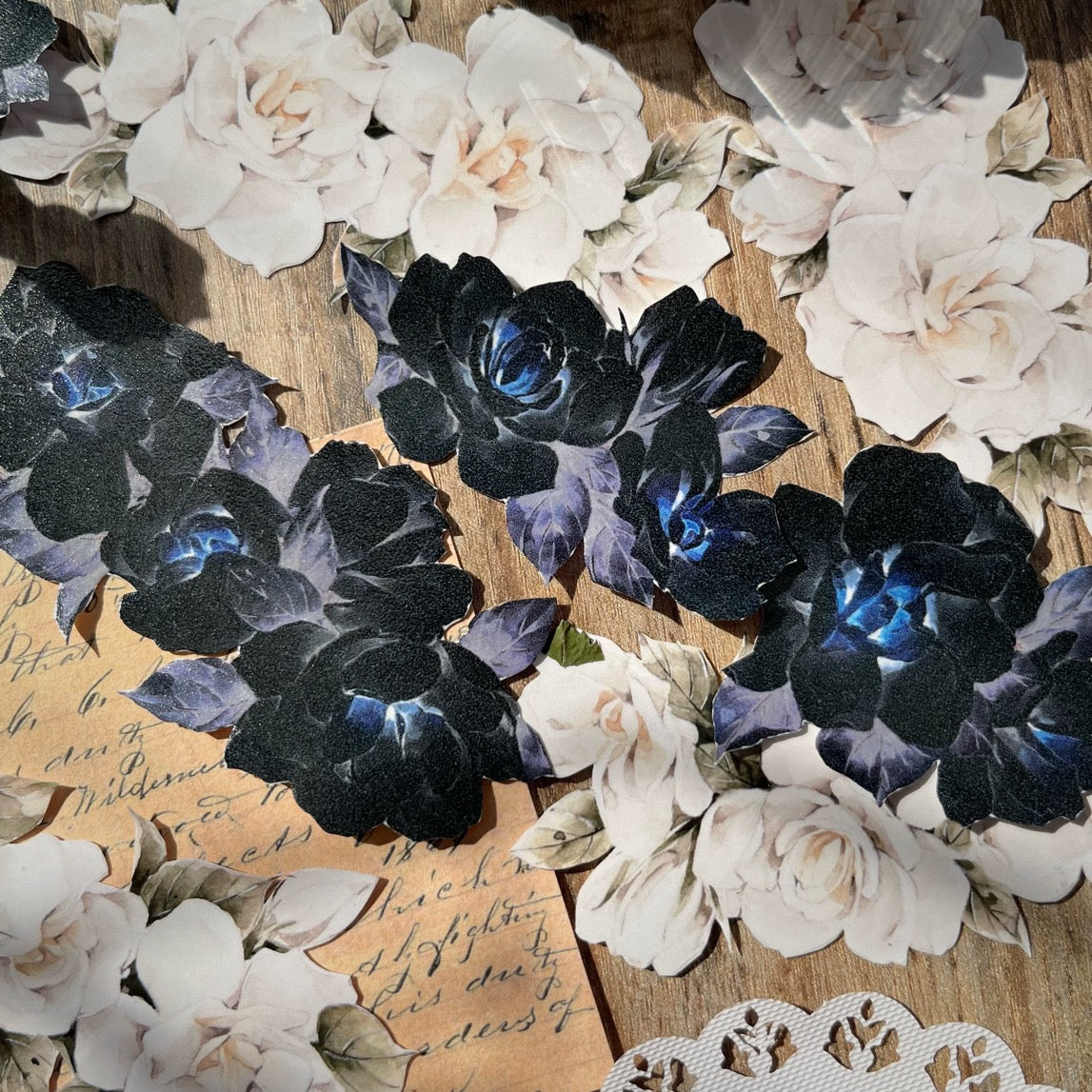 5.5cm*100cm Vintage Black Gardenia Washi/PET Tape