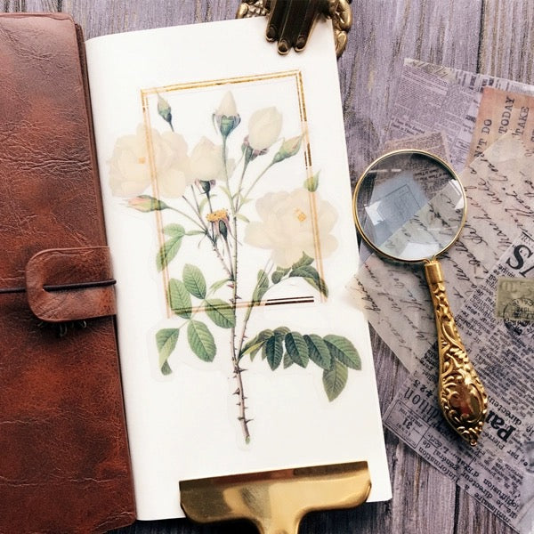 Translucent Vintage Large Botanical Flower Sticker Set 40PCS