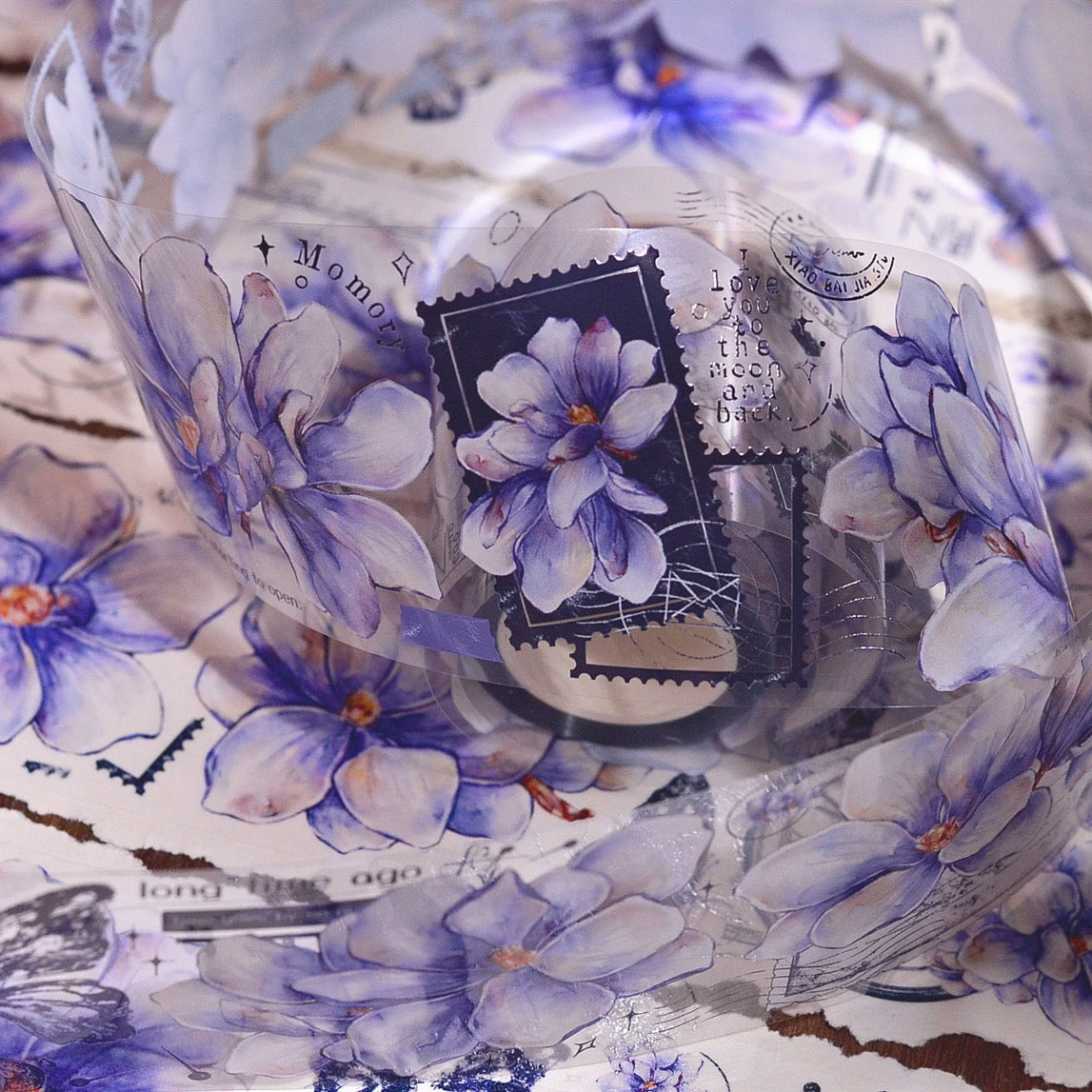 5.5cm *200cm Vintage Blue Magnolia PET Tape