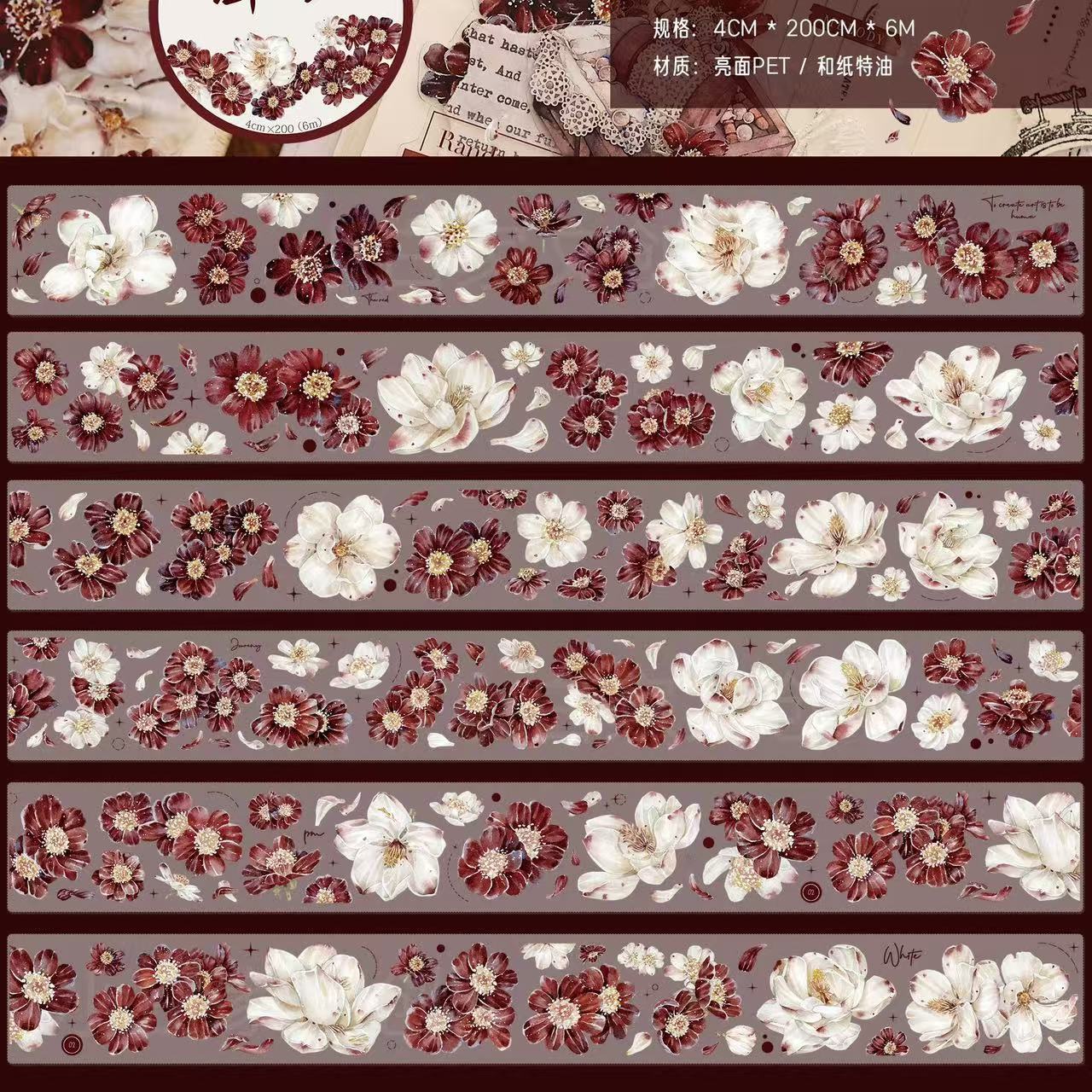 4.5cm*200cm Vintage Crimson Floral Tape