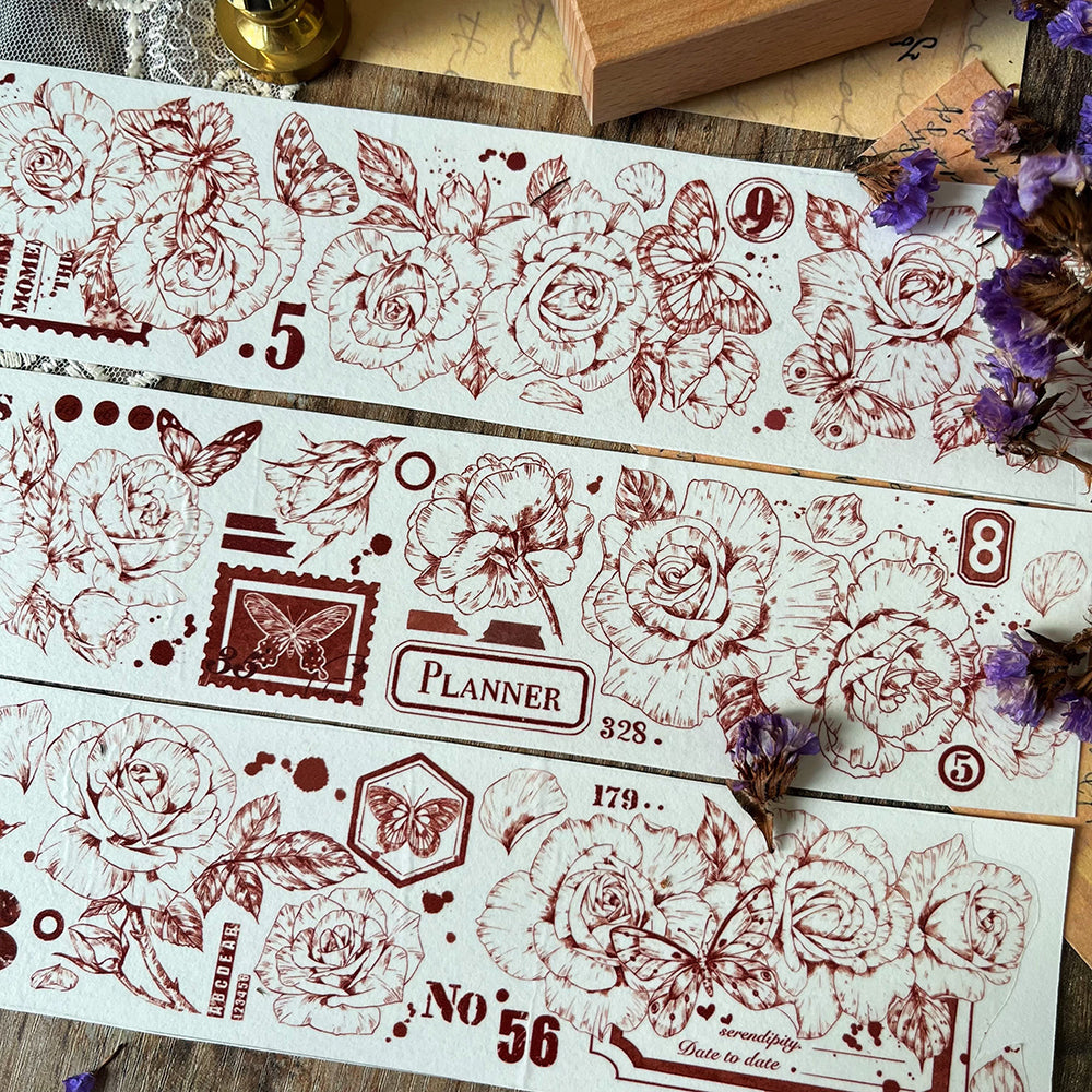 5.5cm*100cm Line Drawing Roses Washi Tape