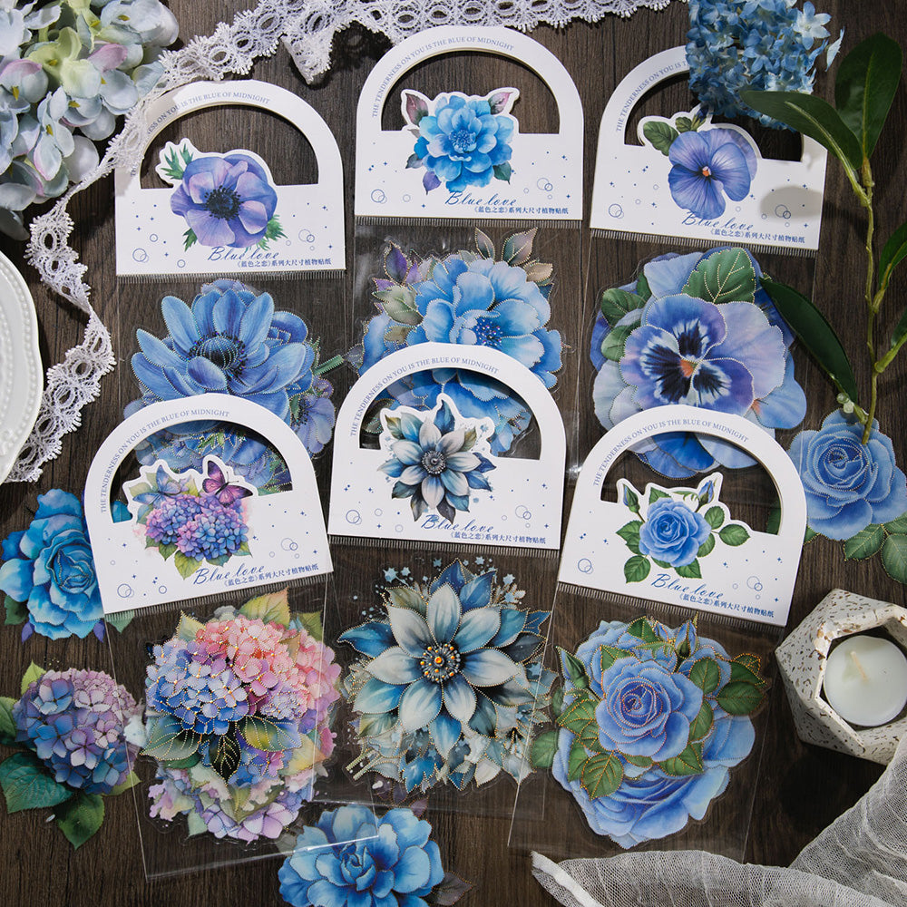 Blue Love Flower Stickers