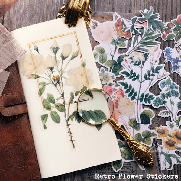 Translucent Vintage Large Botanical Flower Sticker Set 40PCS